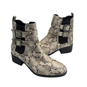 Kenneth Cole Reaction Salt Biker Jewel Faux Leather Snakeskin Pull On Ankle Boot